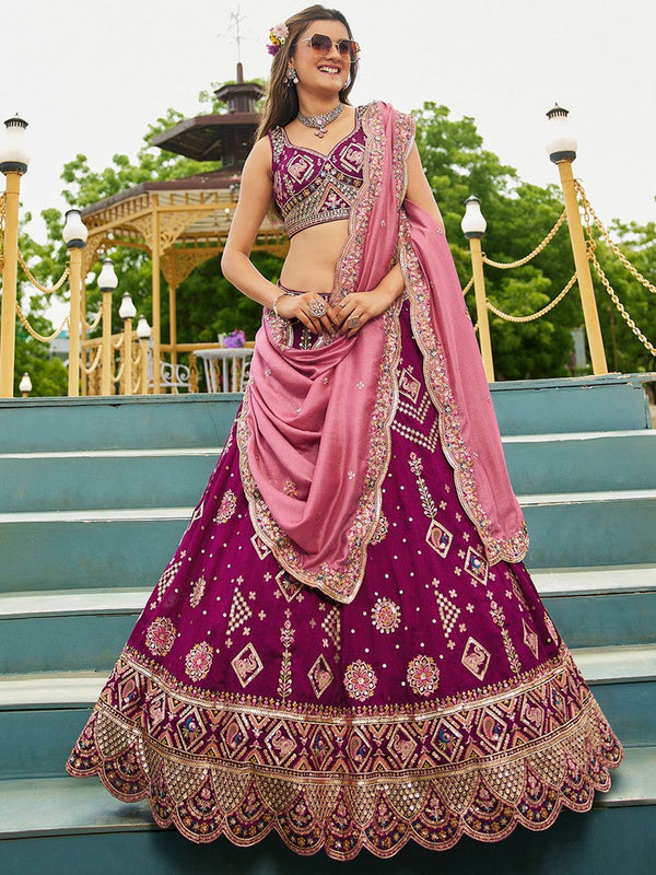 Magnetic Magenta Color Georgette Fabric Party Wear Lehenga