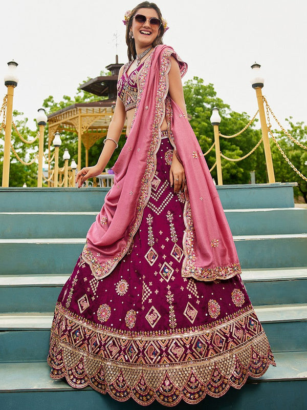 Magnetic Magenta Color Georgette Fabric Party Wear Lehenga