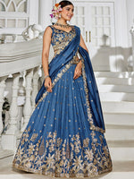 Magnetic Blue Color Georgette Fabric Party Wear Lehenga
