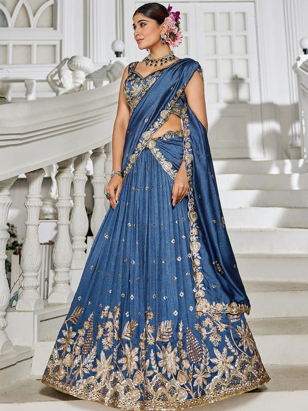Magnetic Blue Color Georgette Fabric Party Wear Lehenga