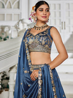 Magnetic Blue Color Georgette Fabric Party Wear Lehenga