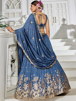 Magnetic Blue Color Georgette Fabric Party Wear Lehenga