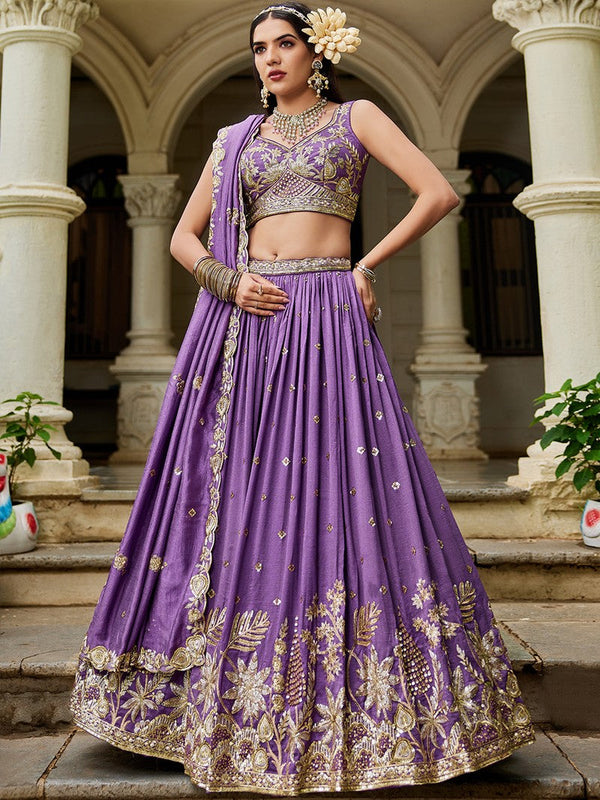 Magnetic Purple Color Georgette Fabric Party Wear Lehenga