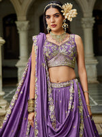 Magnetic Purple Color Georgette Fabric Party Wear Lehenga