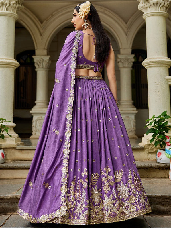 Magnetic Purple Color Georgette Fabric Party Wear Lehenga