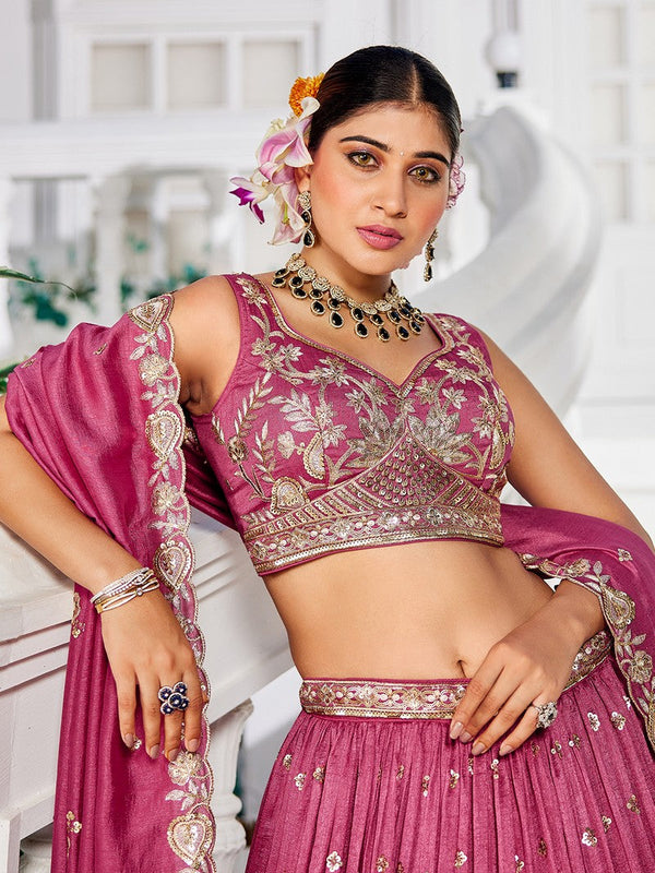 Magnetic Pink Color Georgette Fabric Party Wear Lehenga