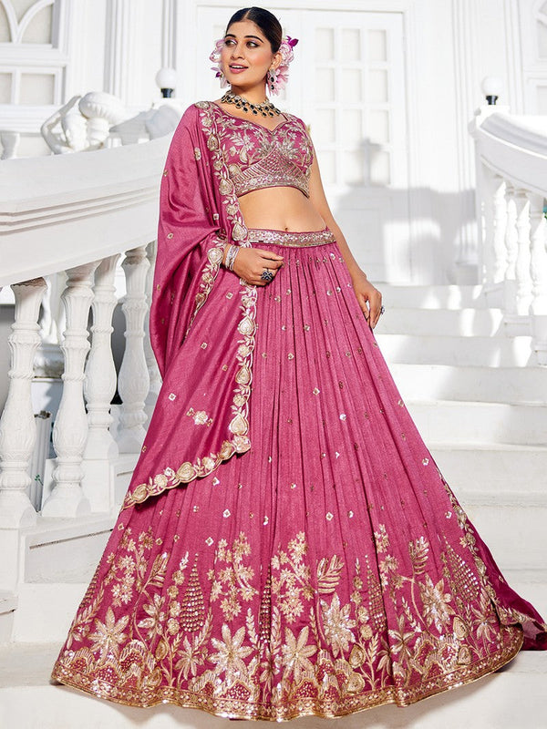 Magnetic Pink Color Georgette Fabric Party Wear Lehenga