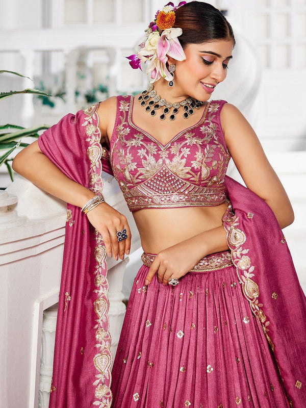Magnetic Pink Color Georgette Fabric Party Wear Lehenga