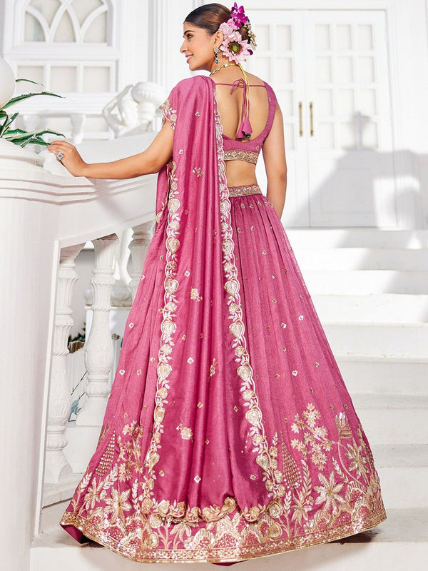Magnetic Pink Color Georgette Fabric Party Wear Lehenga
