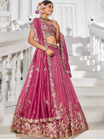 Magnetic Pink Color Georgette Fabric Party Wear Lehenga