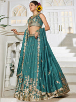 Magnetic Green Color Georgette Fabric Party Wear Lehenga