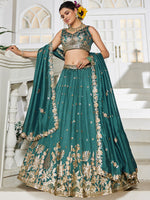 Magnetic Green Color Georgette Fabric Party Wear Lehenga