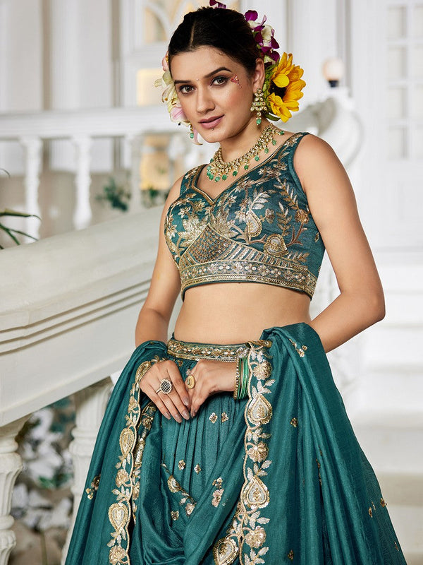 Magnetic Green Color Georgette Fabric Party Wear Lehenga