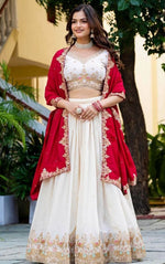 Amazing White Color Vichitra  Fabric Party Wear Lehenga
