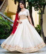 Amazing White Color Vichitra  Fabric Party Wear Lehenga