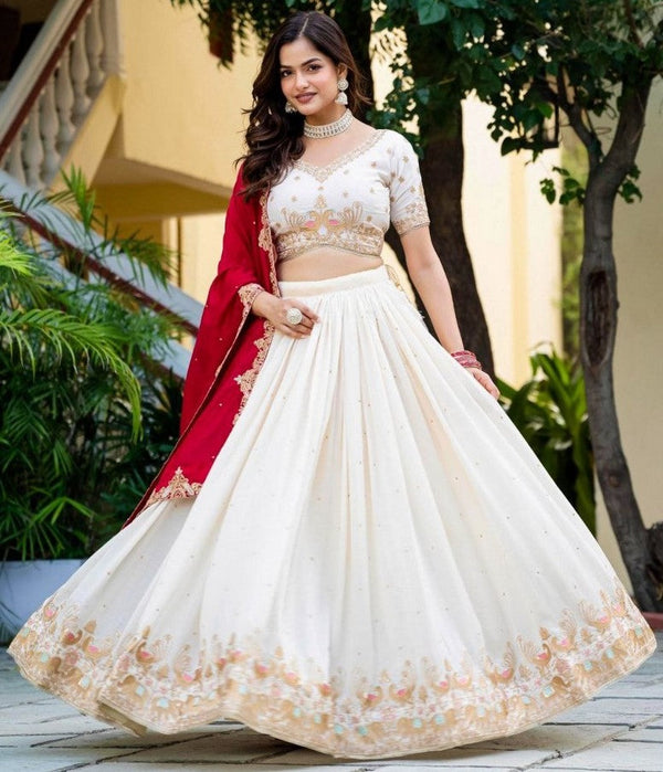 Amazing White Color Vichitra  Fabric Party Wear Lehenga