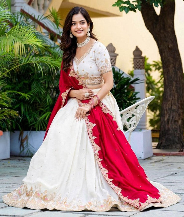 Amazing White Color Vichitra  Fabric Party Wear Lehenga