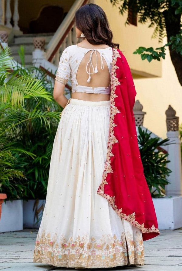 Amazing White Color Vichitra  Fabric Party Wear Lehenga