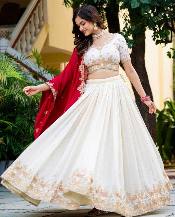 Amazing White Color Vichitra  Fabric Party Wear Lehenga