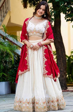 Amazing White Color Vichitra  Fabric Party Wear Lehenga