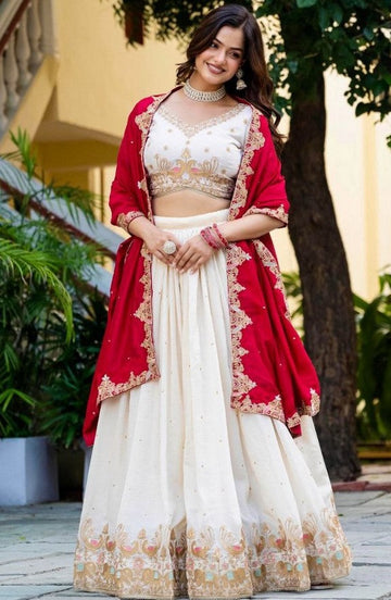 Amazing White Color Vichitra  Fabric Party Wear Lehenga
