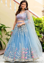 Amazing Aqua Color Net  Fabric Party Wear Lehenga