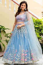 Amazing Aqua Color Net  Fabric Party Wear Lehenga