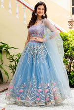 Amazing Aqua Color Net  Fabric Party Wear Lehenga