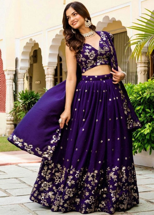 Amazing Purple Color Vichitra  Fabric Party Wear Lehenga