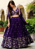 Amazing Purple Color Vichitra  Fabric Party Wear Lehenga
