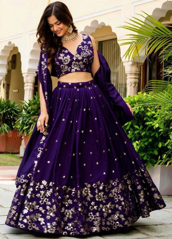 Amazing Purple Color Vichitra  Fabric Party Wear Lehenga