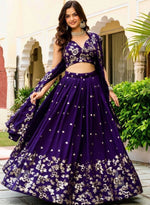 Amazing Purple Color Vichitra  Fabric Party Wear Lehenga