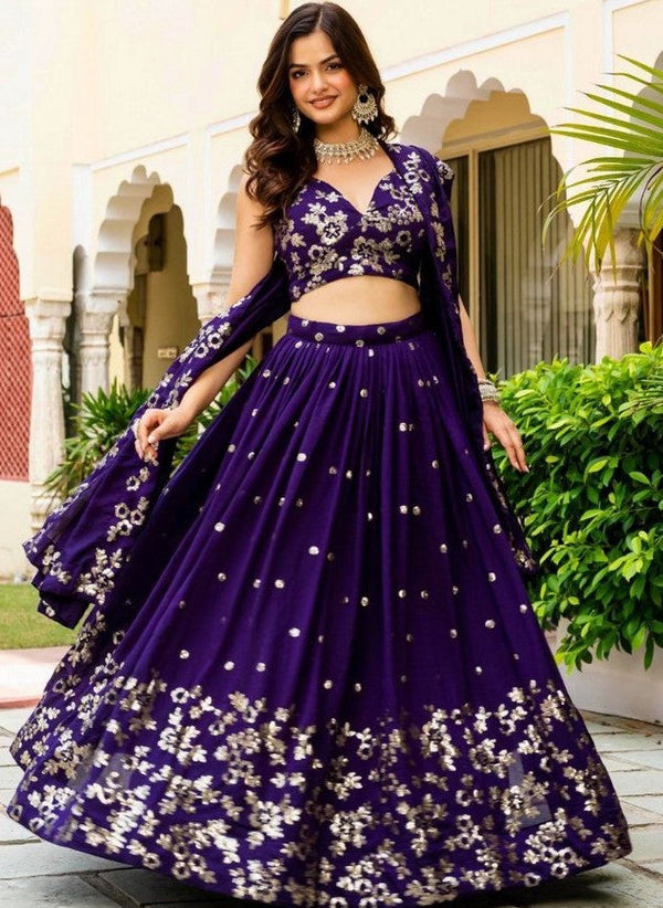 Amazing Purple Color Vichitra  Fabric Party Wear Lehenga
