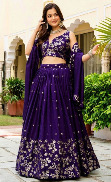 Amazing Purple Color Vichitra  Fabric Party Wear Lehenga