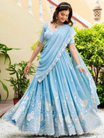 Amazing Aqua Color Goergette  Fabric Party Wear Lehenga