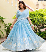 Amazing Aqua Color Goergette  Fabric Party Wear Lehenga