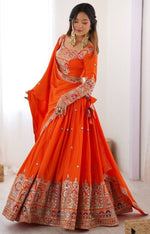 Angelic Orange Color Crepe Fabric Party Wear Lehenga