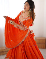 Angelic Orange Color Crepe Fabric Party Wear Lehenga