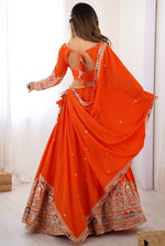 Angelic Orange Color Crepe Fabric Party Wear Lehenga