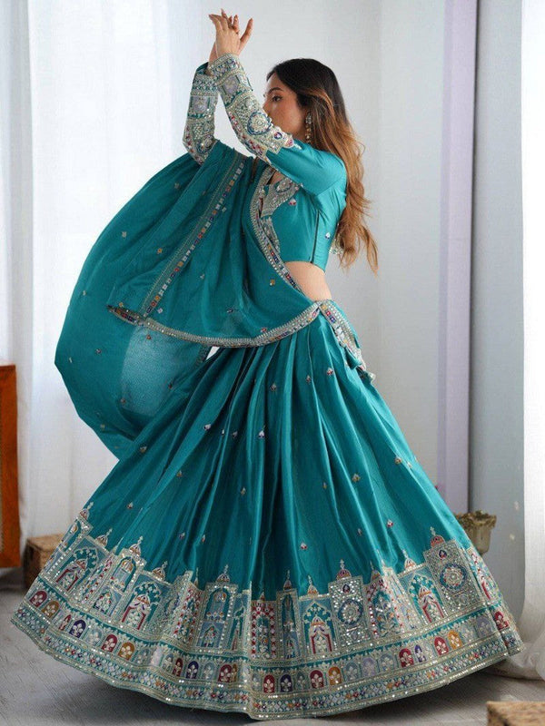 Angelic Teal Color Crepe Fabric Party Wear Lehenga