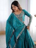 Angelic Teal Color Crepe Fabric Party Wear Lehenga