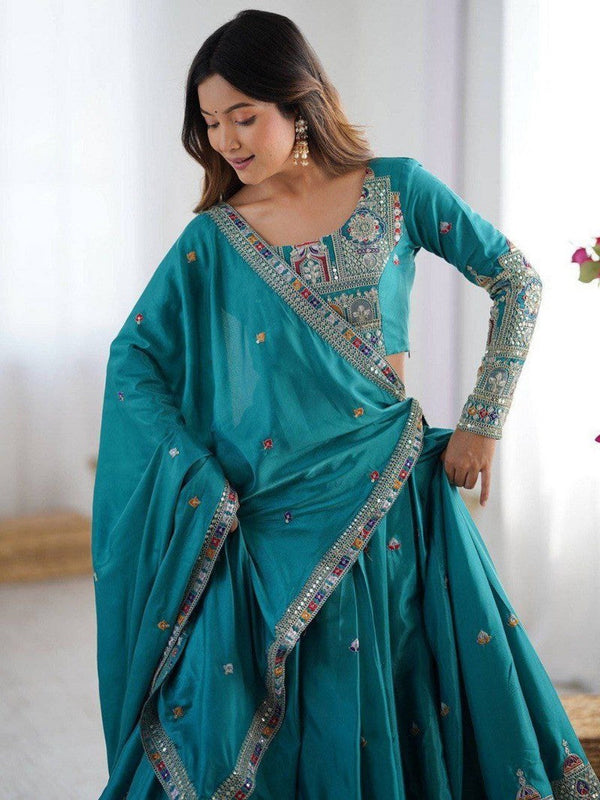 Angelic Teal Color Crepe Fabric Party Wear Lehenga
