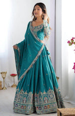 Angelic Teal Color Crepe Fabric Party Wear Lehenga