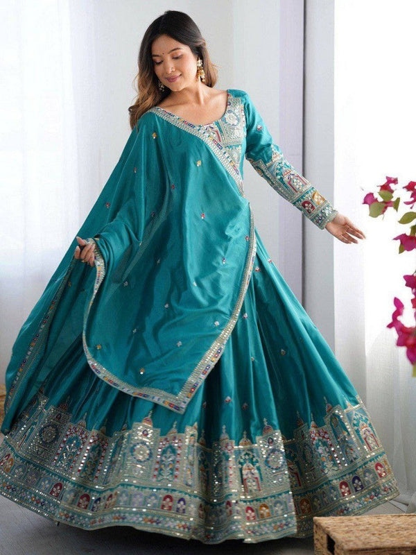 Angelic Teal Color Crepe Fabric Party Wear Lehenga