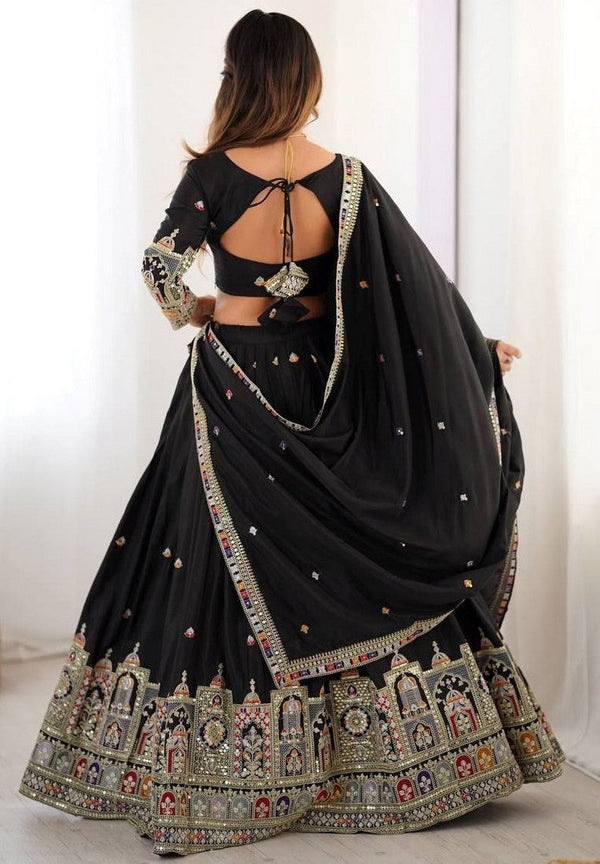 Angelic Black Color Crepe Fabric Party Wear Lehenga