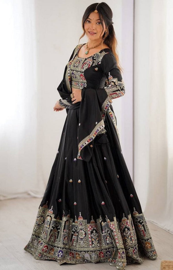Angelic Black Color Crepe Fabric Party Wear Lehenga