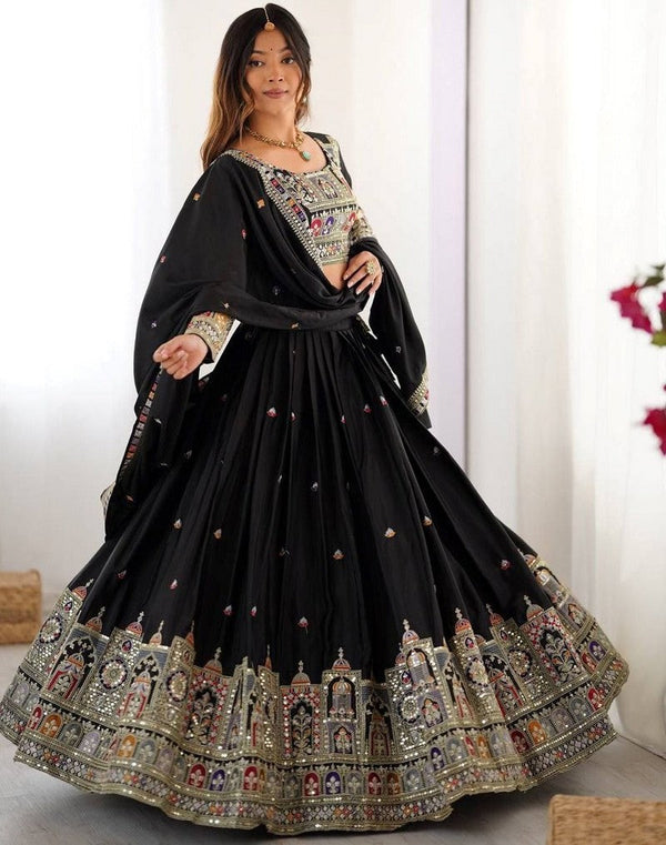 Angelic Black Color Crepe Fabric Party Wear Lehenga