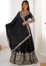 Angelic Black Color Crepe Fabric Party Wear Lehenga