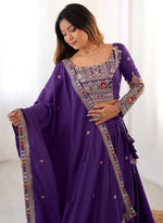 Beautiful Purple Color Crepe Fabric Party Wear Lehenga
