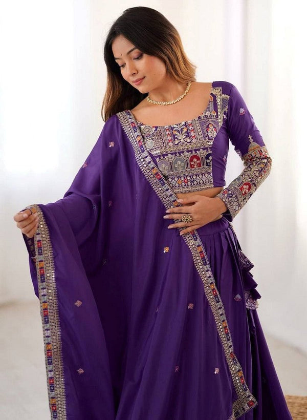 Beautiful Purple Color Crepe Fabric Party Wear Lehenga